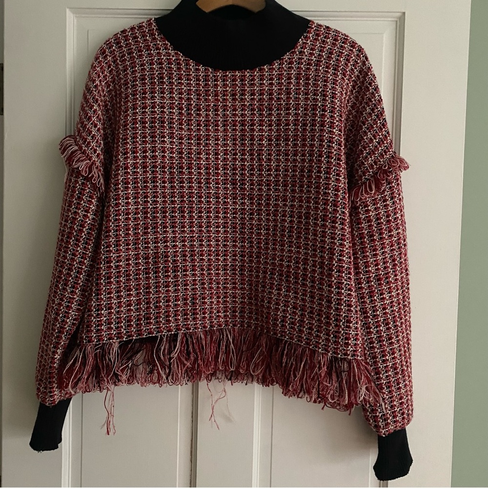 **3 for $20!!** Zara Woman Fringed Mock Neck Sweater Medium Red Black Pink White